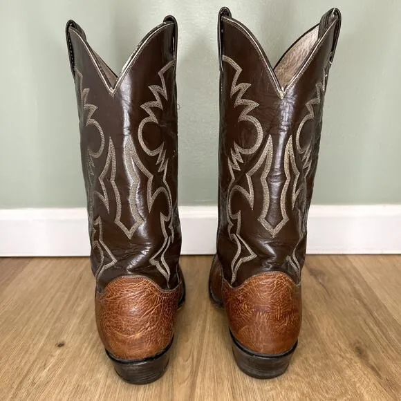 *Vintage* Remington Mens 8.5 D Cowboy Boots Brown Leather Western Rodeo Bull