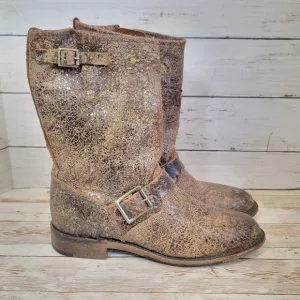 Vintage shoe Co. Crackle leather moto boots VW6527
