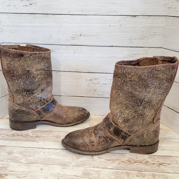 Vintage shoe Co. Crackle leather moto boots VW6527
