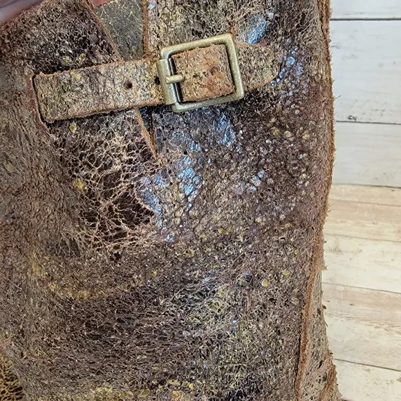Vintage shoe Co. Crackle leather moto boots VW6527