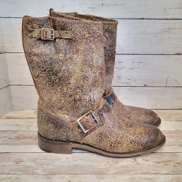 Vintage shoe Co. Crackle leather moto boots VW6527