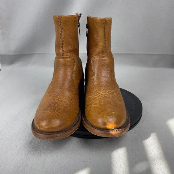 Vintage Shoe Company Brown Leather Zip Ankle Boots Size 8 Made in USA