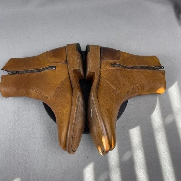 Vintage Shoe Company Brown Leather Zip Ankle Boots Size 8 Made in USA