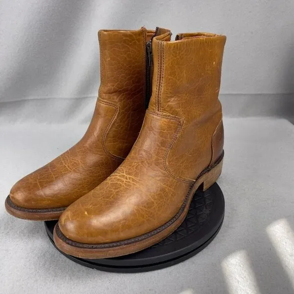 Vintage Shoe Company Brown Leather Zip Ankle Boots Size 8 Made in USA