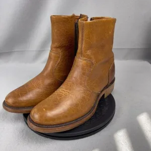 Vintage Shoe Company Brown Leather Zip Ankle Boots Size 8 Made in USA