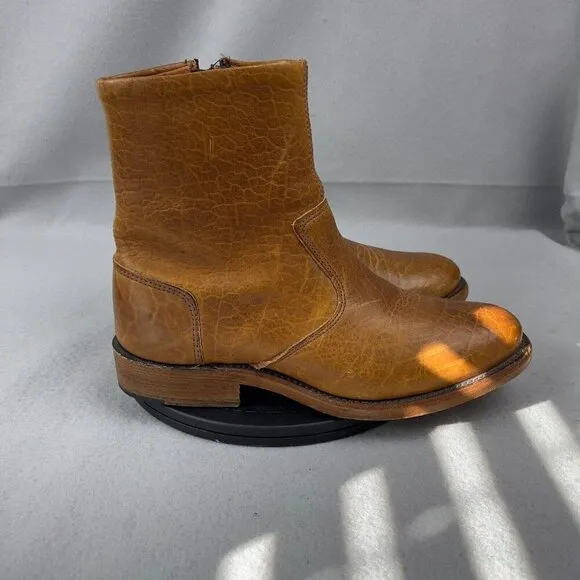 Vintage Shoe Company Brown Leather Zip Ankle Boots Size 8 Made in USA