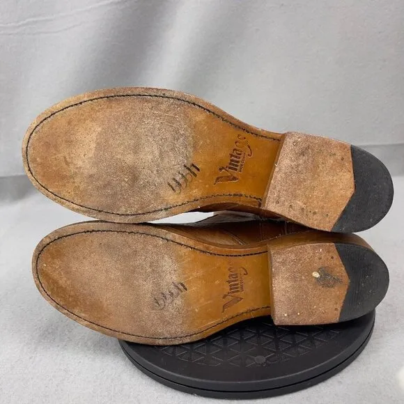Vintage Shoe Company Brown Leather Zip Ankle Boots Size 8 Made in USA