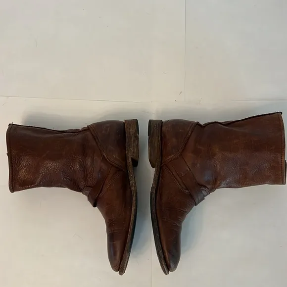 VINTAGE SHOE COMPANY WOMENS VTG SHORT LEATHER BIKER RIDING BOOTS BROWN 7.5