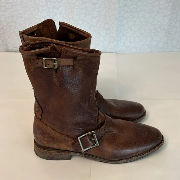 VINTAGE SHOE COMPANY WOMENS VTG SHORT LEATHER BIKER RIDING BOOTS BROWN 7.5