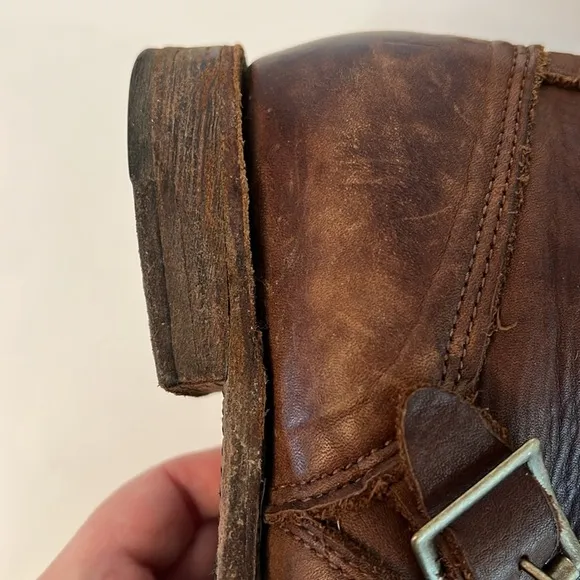 VINTAGE SHOE COMPANY WOMENS VTG SHORT LEATHER BIKER RIDING BOOTS BROWN 7.5
