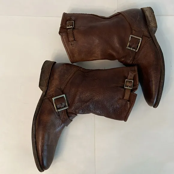 VINTAGE SHOE COMPANY WOMENS VTG SHORT LEATHER BIKER RIDING BOOTS BROWN 7.5
