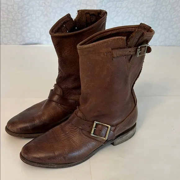VINTAGE SHOE COMPANY WOMENS VTG SHORT LEATHER BIKER RIDING BOOTS BROWN 7.5