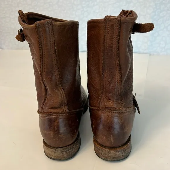 VINTAGE SHOE COMPANY WOMENS VTG SHORT LEATHER BIKER RIDING BOOTS BROWN 7.5