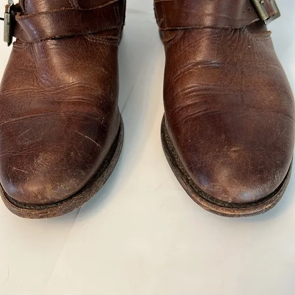 VINTAGE SHOE COMPANY WOMENS VTG SHORT LEATHER BIKER RIDING BOOTS BROWN 7.5