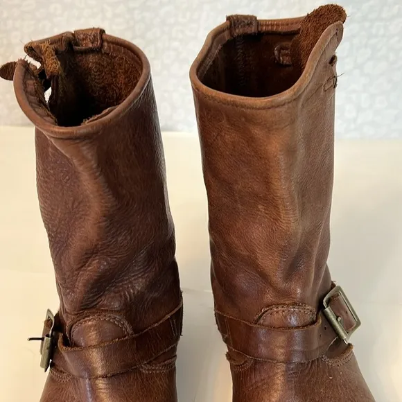 VINTAGE SHOE COMPANY WOMENS VTG SHORT LEATHER BIKER RIDING BOOTS BROWN 7.5