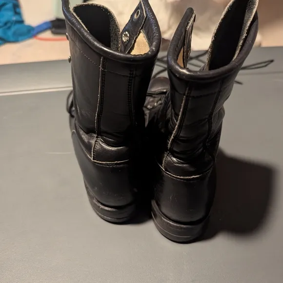 Vintage Size 6 1/2, Justin Lace Up Roper Boots, Black Smooth Leather.