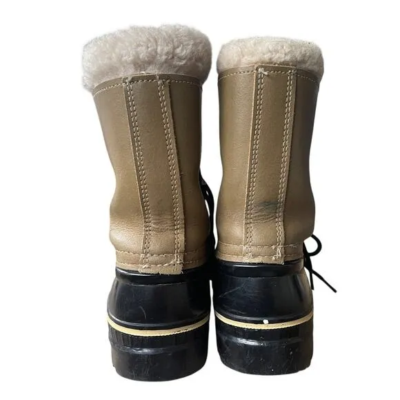 Vintage SOREL Womans 6 RAM Waterproof Snow Boots Shearling WOOL Lining Brown Tan