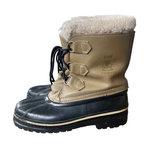 Vintage SOREL Womans 6 RAM Waterproof Snow Boots Shearling WOOL Lining Brown Tan