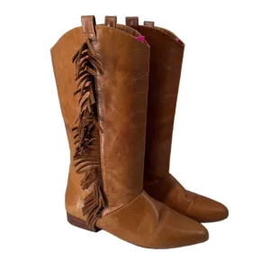 Vintage sportsgirl fringe high boots cognac western boho sz 8
