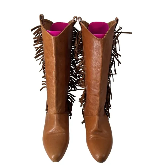 Vintage sportsgirl fringe high boots cognac western boho sz 8