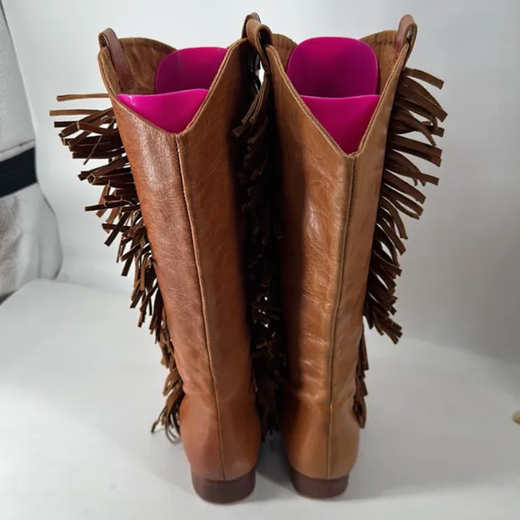 Vintage sportsgirl fringe high boots cognac western boho sz 8