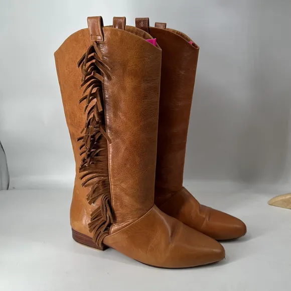 Vintage sportsgirl fringe high boots cognac western boho sz 8