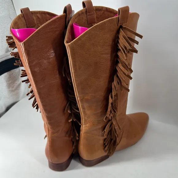 Vintage sportsgirl fringe high boots cognac western boho sz 8