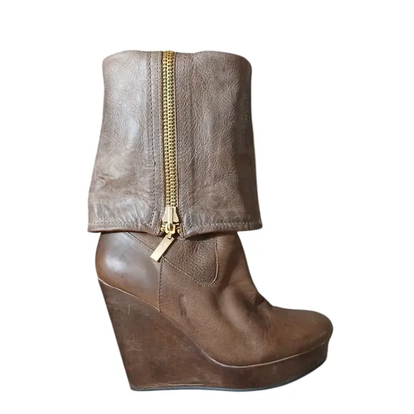 Vintage STEVEN Convertable Leather Knee High Wedge Boots by Steve Madden