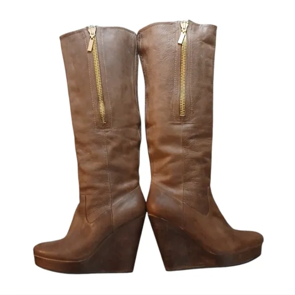 Vintage STEVEN Convertable Leather Knee High Wedge Boots by Steve Madden