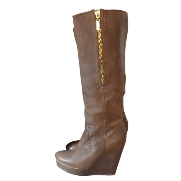 Vintage STEVEN Convertable Leather Knee High Wedge Boots by Steve Madden