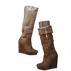 Vintage STEVEN Convertable Leather Knee High Wedge Boots by Steve Madden