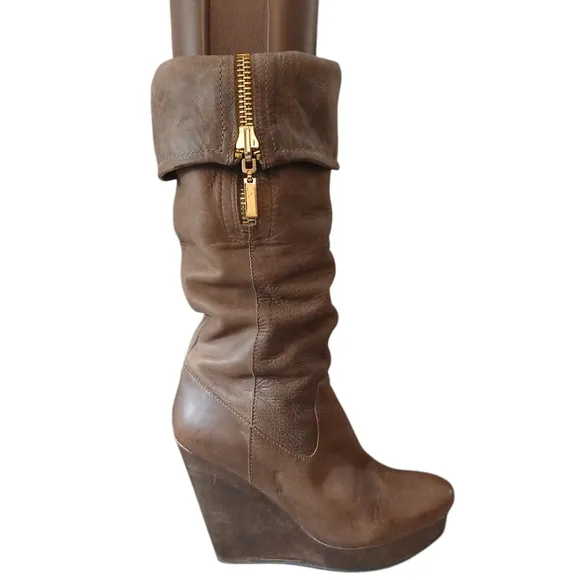 Vintage STEVEN Convertable Leather Knee High Wedge Boots by Steve Madden