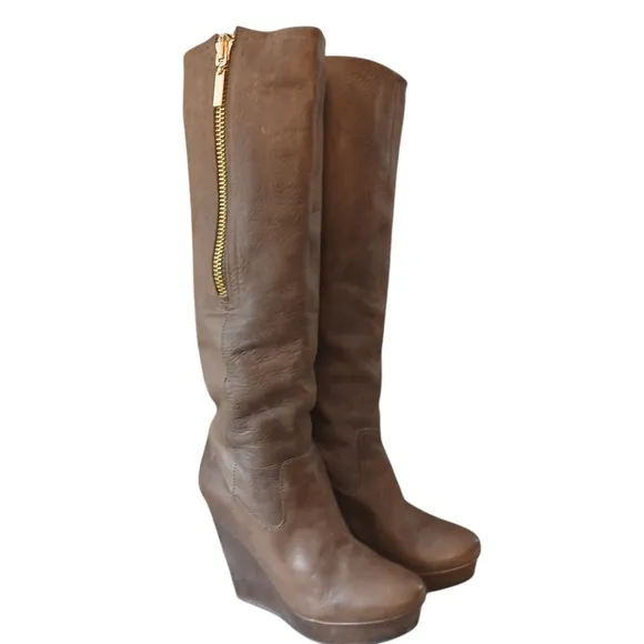 Vintage STEVEN Convertable Leather Knee High Wedge Boots by Steve Madden