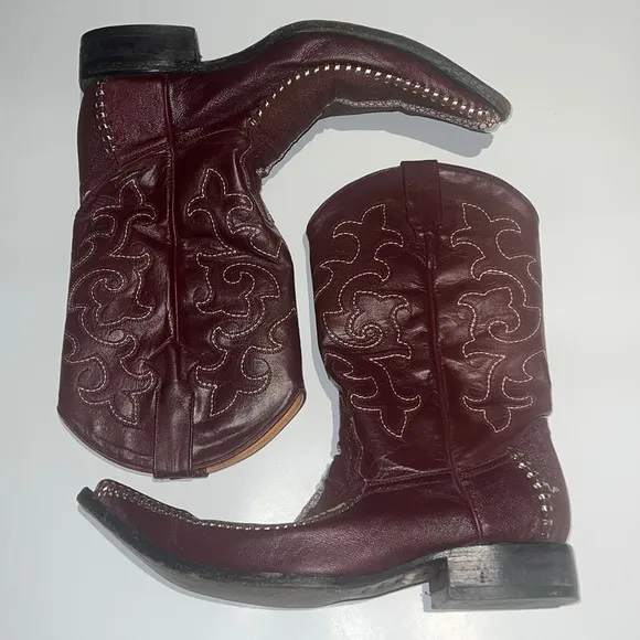 Vintage Stingray J Toe exotic cowboy boots leather maroon studded size 8