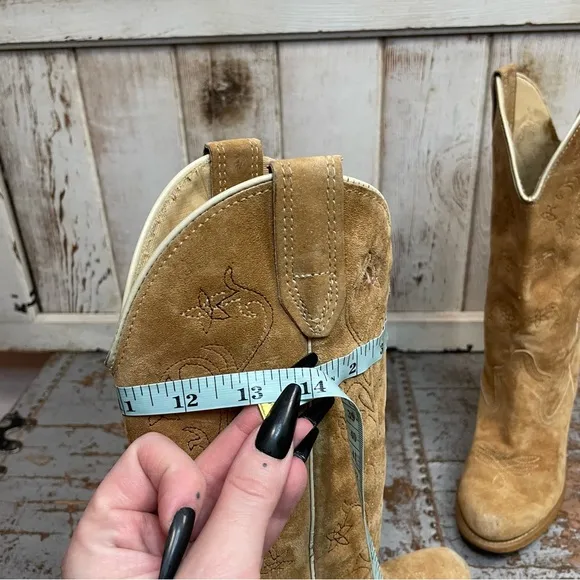 Vintage Suede Leather Embroidered Western Cowboy Boots