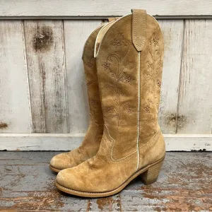 Vintage Suede Leather Embroidered Western Cowboy Boots