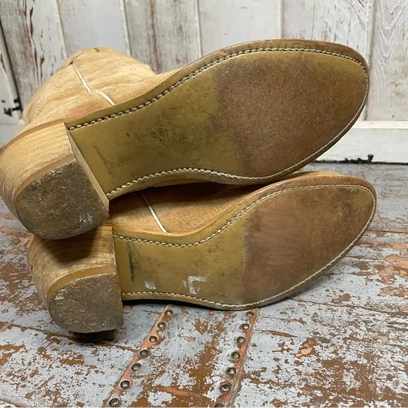 Vintage Suede Leather Embroidered Western Cowboy Boots