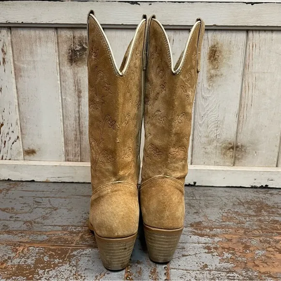 Vintage Suede Leather Embroidered Western Cowboy Boots