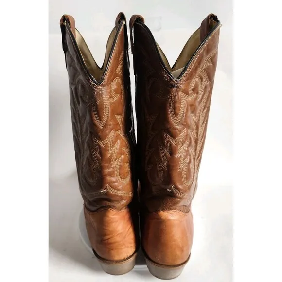 Vintage Tan Brown Cowboy Leather Western Boots Mens Size 11 D Rodeo Farm Pull On