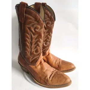 Vintage Tan Brown Cowboy Leather Western Boots Mens Size 11 D Rodeo Farm Pull On