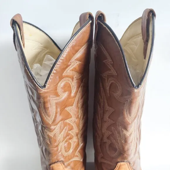 Vintage Tan Brown Cowboy Leather Western Boots Mens Size 11 D Rodeo Farm Pull On