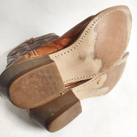 Vintage Tan Brown Cowboy Leather Western Boots Mens Size 11 D Rodeo Farm Pull On