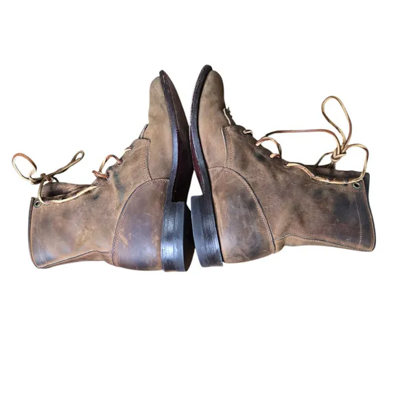 Vintage Tan Brown Leather Kilted Ankle Lace Up Boots Size 6 Justin distressed