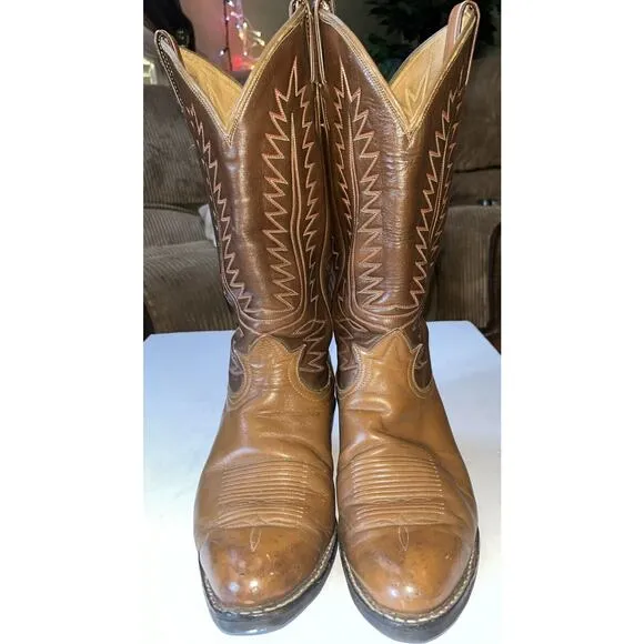 Vintage Tony Lama 6210 Western Boots Men’s 9E Two Tone‎ Brown Made In USA