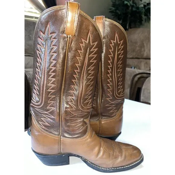 Vintage Tony Lama 6210 Western Boots Men’s 9E Two Tone‎ Brown Made In USA