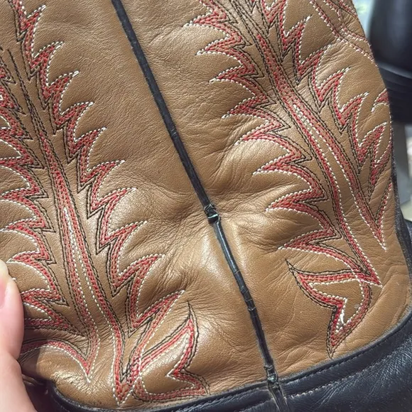 Vintage Tony Lama Black Brown Leather Cowboy Boots Sz 8.5 B