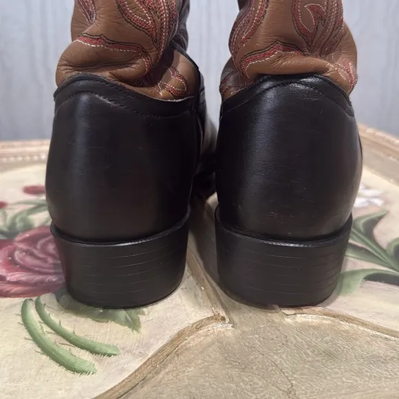 Vintage Tony Lama Black Brown Leather Cowboy Boots Sz 8.5 B