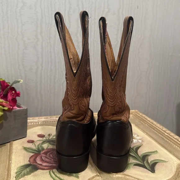 Vintage Tony Lama Black Brown Leather Cowboy Boots Sz 8.5 B