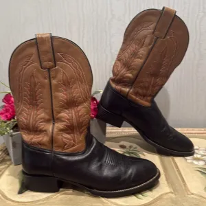 Vintage Tony Lama Black Brown Leather Cowboy Boots Sz 8.5 B