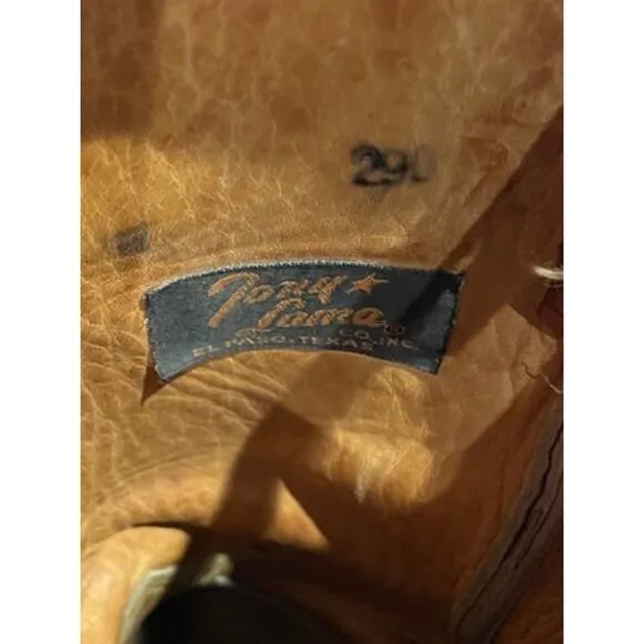 Vintage Tony Lama Black Label Cowboy Boots Leather Toe Detail